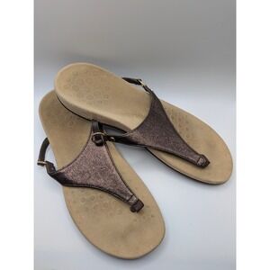 Vionic Metallic Bronze Leather Sandals Size 11 Women's Padded Footbed Orthaheel
